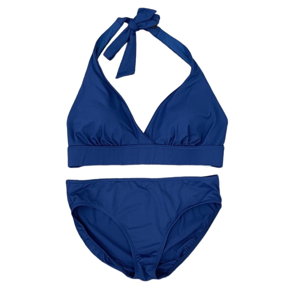 Lands’ End Navy Blue Two-Piece Halter Bikini Set